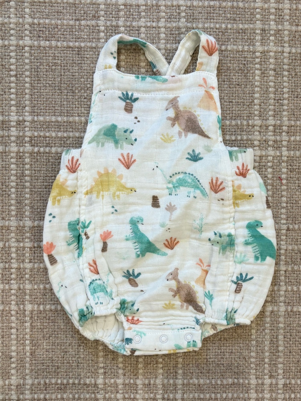 Angel Dear Baby Muslin Romper with Green and Yellow Dino Print